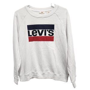 Levi's Sweatshirt Womens Small White Big Logo Crew Neck Pullover Athleasure